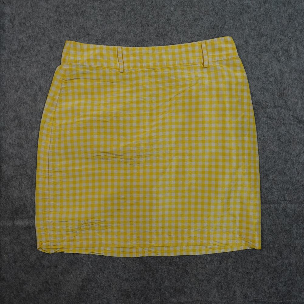 Ralph Lauren Skirt Womens 8 Silk Mini Pencil Gingham Yellow White USA Made FLAW